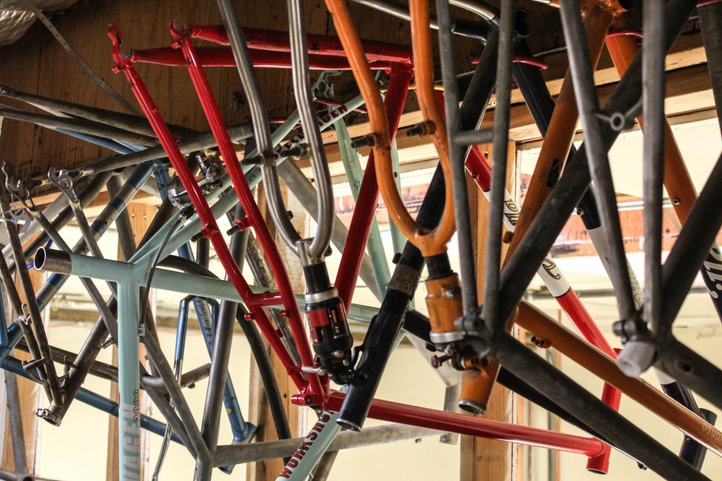 Tucked upstairs is an archive of Vanillas and Speedvagens of the past, including these ultra rare MTB soft tail frames.