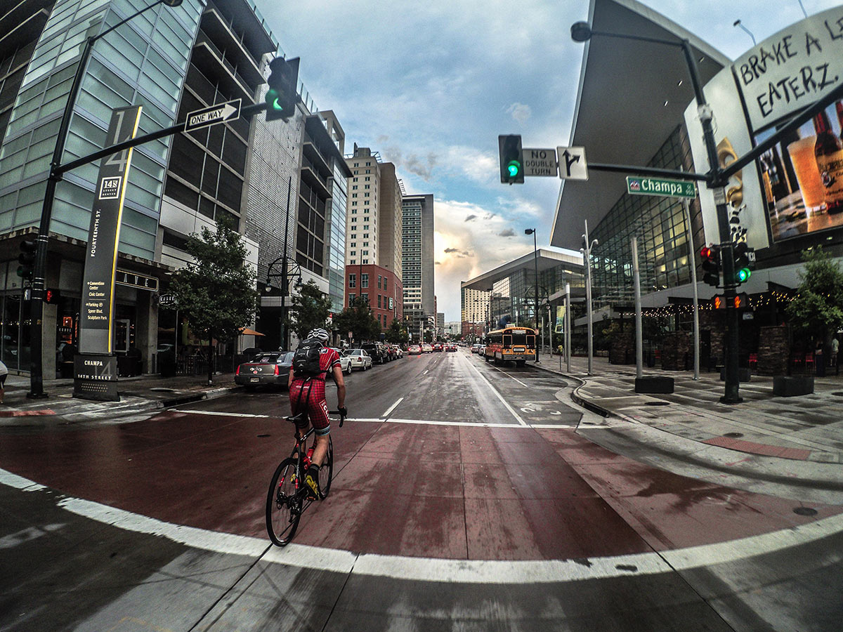 Liam arriving back into the passing storm over downtown Denver.