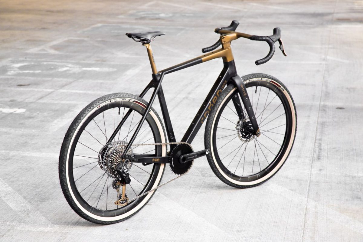 Rodeo Labs Traildonkey TD4.2 carbon and bronze custom cerakote gravel bike. This Trail Donkey has carbon Rodeo 3.0 wheels.