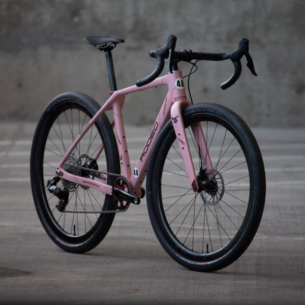 Rodeo Labs Traildonkey carbon race bike custom painted to look like the Porsche Pink Pig racecar.