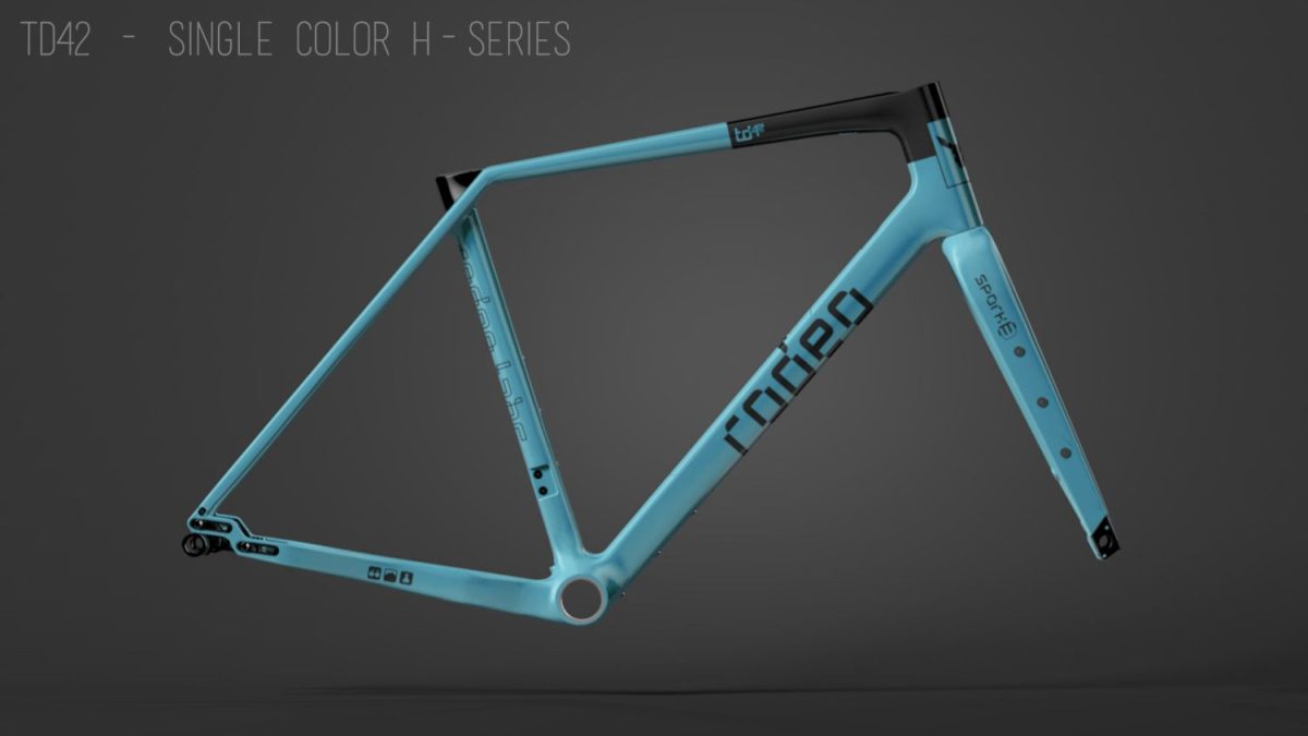 Rodeo Labs Traildonkey TD4.2 carbon and blue custom cerakote gravel bike frame.