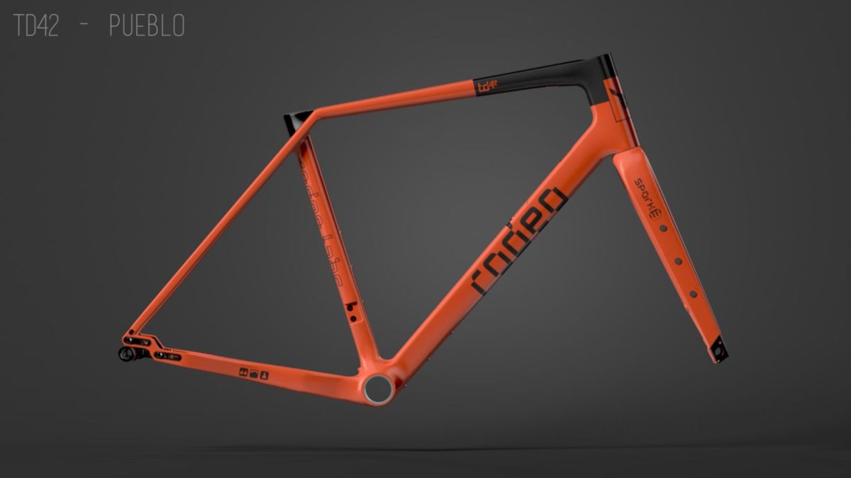 Rodeo Labs Traildonkey TD4.2 carbon and pueblo red orange gravel bike frame.